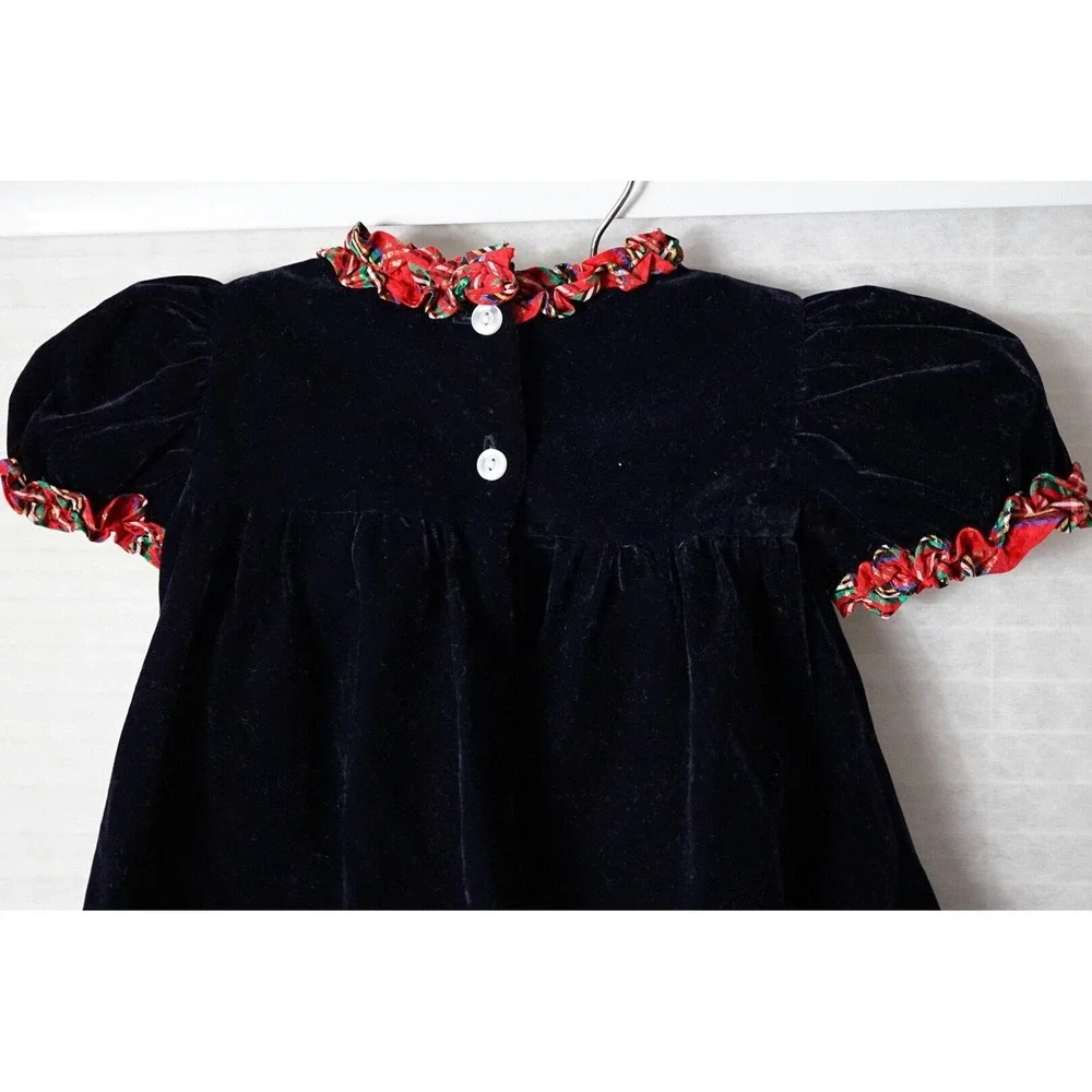 Vintage Primrose Pink Velvet Dress Kids 6 9M Plaid Ruffle Holiday Coquette